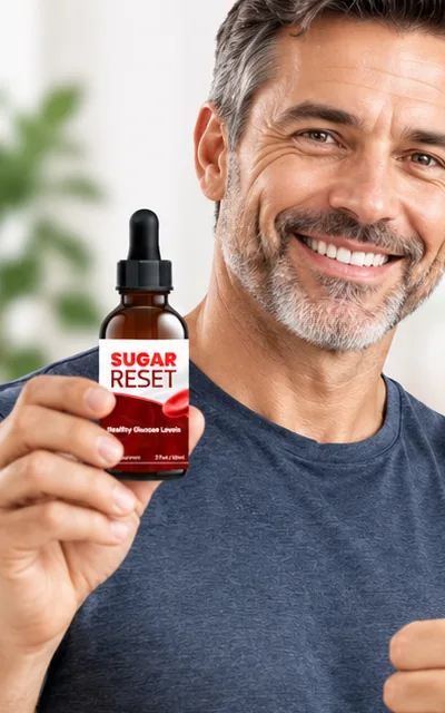 A man holding a bottle of Sugar Reset and giving a thumbs up